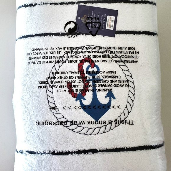 Luxury Nautical Bath Towels, 100% Turkish Cotton - Set of 3 - Towel Set - Picture 7 of 8